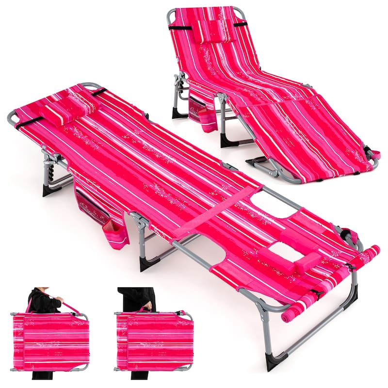 Gymax Outdoor Folding Chaise 5-Position Lounge Chair w/ Face Hole & - Multi