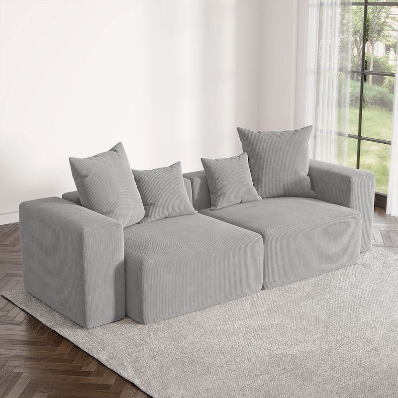2 Set Oversized Corduroy Sectional Sofa Square Arm