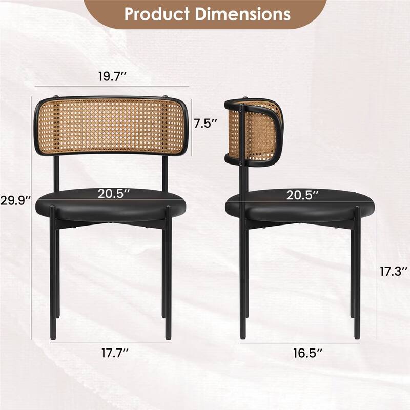 PU Leather Upholstered Seat Dining Chairs with Woven Rattan Back (Set of 2)