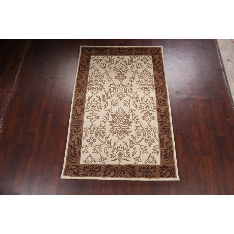 Floral Oriental Foyer Area Rug Wool Hand-tufted Traditional Carpet - 5'0" x 8'0"