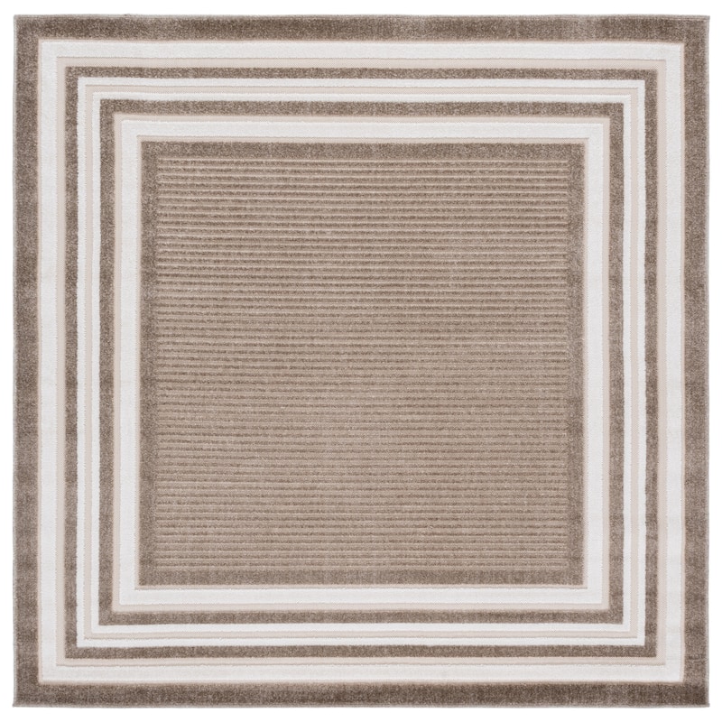 SAFAVIEH Cabana Pratima Indoor/Outdoor Waterproof Patio Backyard Rug - 6'7" Square - Dark Beig/Ivory