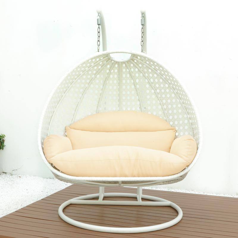 Egg-Shaped Swing Chair with Stand 2-Person Outdoor Patio Swing - Iron Frame & All-Weather Washable Cushions