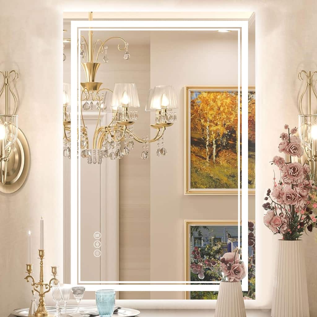 LED Bathroom Vanity Mirror Wall Mounted, 3-Color Dimmable, Anti-Fog, Tempered Glass, UL-Listed, Memory