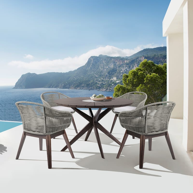 Tutti Frutti Eucalyptus Wood and Rope Outdoor Patio Dining Chair with Cushion - Gray