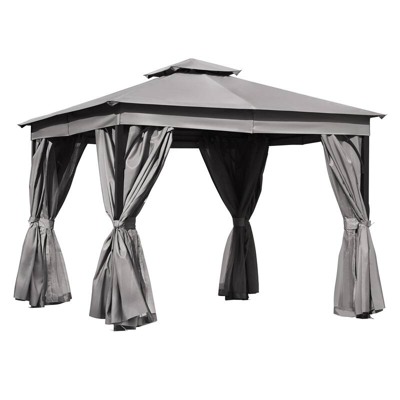 Roomfitters 10x10 FT Outdoor Gazebo with Double Roofs, Canopy, Mosquito Netting & Privacy Screens for Shade or Rain