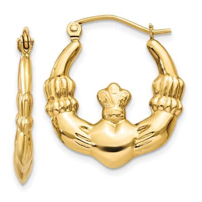 Curata 14k Yellow Gold Irish Claddagh Celtic Trinity Knot Hoop Earrings - 13x3mm