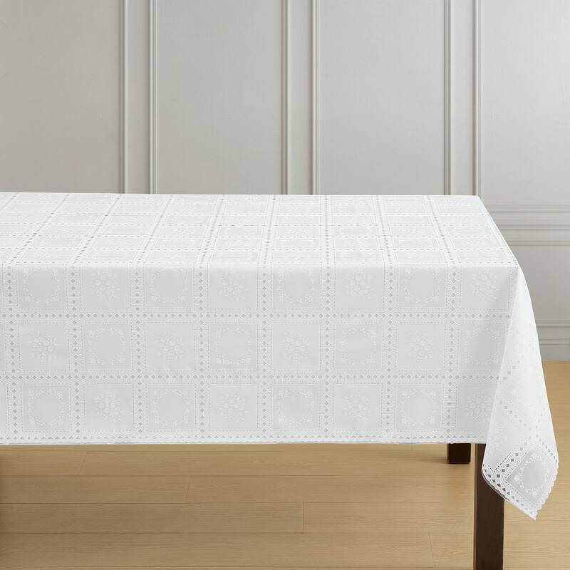 Crochet Lace-Inspired 3-Yard Cut-to-fit Vinyl Tablecloth/Table Protector - 54x108 - White