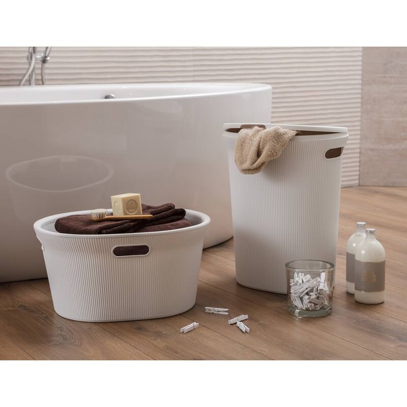 Superio Decorative Ribbed Laundry Basket with Cutout Handles, 35 L - 10.5" H x 20.5" W x 16.5" D