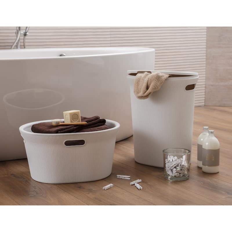 Superio Decorative Ribbed Laundry Basket with Cutout Handles, 35 L - 10.5" H x 20.5" W x 16.5" D
