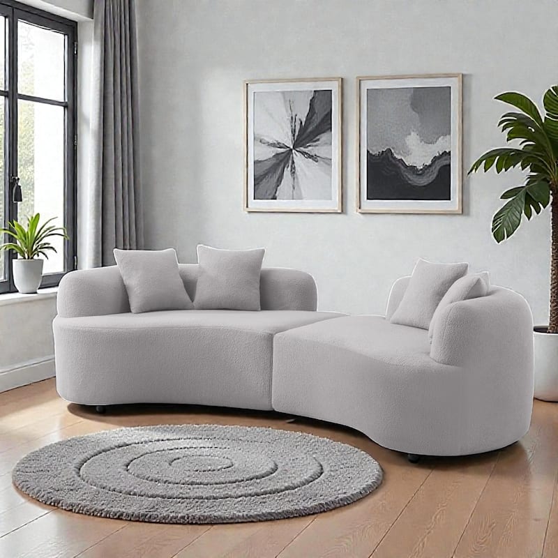 Curved Four Seater Compression Sofa 106.7", Teddy Velvet Cloud Couch, No Assembly Sofa for Apartments