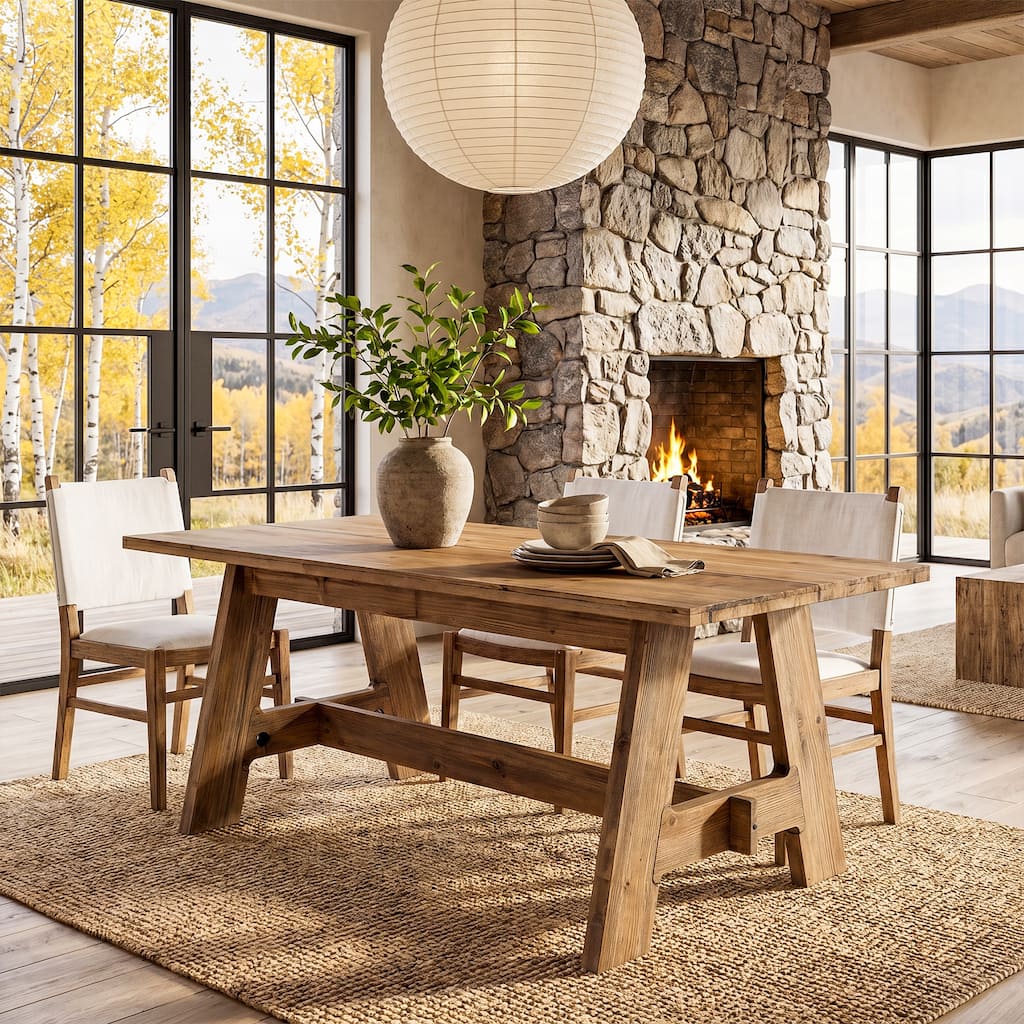 63-Inch Farmhouse Dining Table for 4-6, Solid Wood Rectangle Kitchen Table for Dining Room, Kitchen