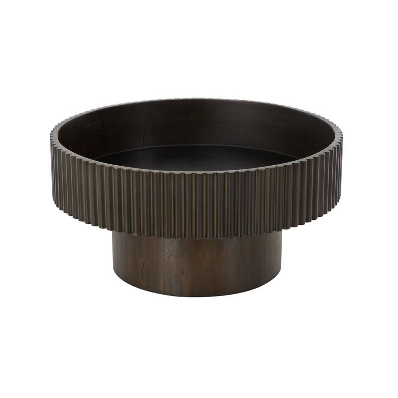 Dark or Light Brown Wood Ribbed Decorative Bowl with Elevated Base