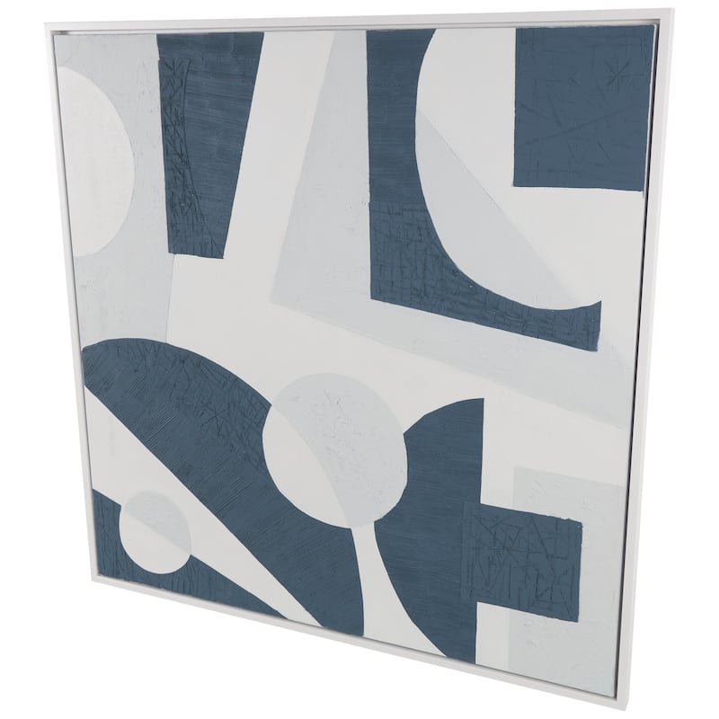 Canvas Abstract Textured Framed Wall Art with Various Geometric Shapes On A White Background - Blue - Roche River Decor