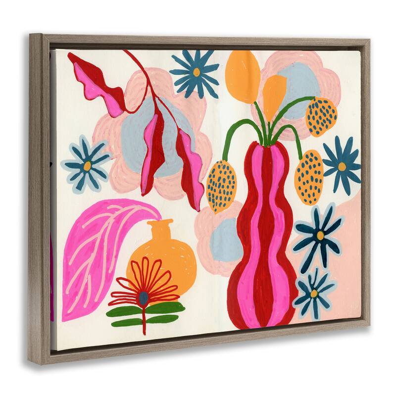 Stupell Eclectic Mod Flower Vases Framed Floater Canvas Wall Art Design By Suzanne Allard