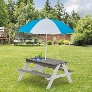 3-in-1 Kids Wood Outdoor Picnic Table with Umbrella, Convertible Sand & Wate