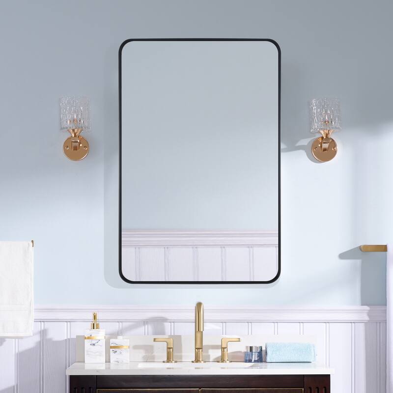 Modern Bathroom Wall Mounted Anodized Aluminum Framed Wall Vanity Mirror - 24 in.Wx 32 in.H-Rectangular - Matte Black
