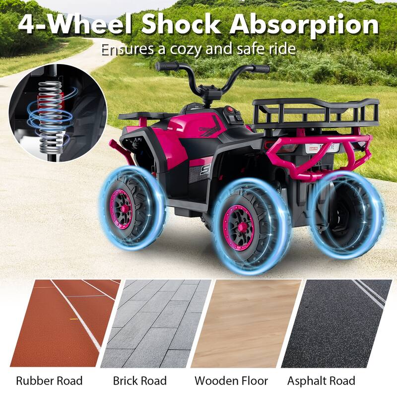 Kids Ride-On ATV with 4-Wheel Shock Absorbers and LED Lights Music Player USB Charging Port - 35" × 19" × 24" (L x W x H)