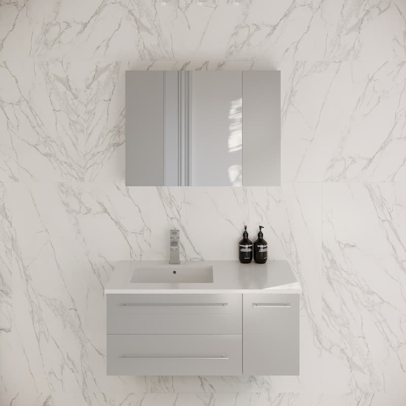 Fresca Lucera 36" Wall Mounted Single Basin Vanity Set with Cabinet, - Gray