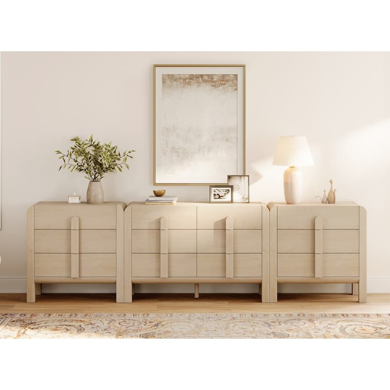 WAMPAT 3-Piece Dresser Set For Bedroom, 110.2" Large Mid Century Dresser For Closet, Curved Profile Wooden Chest Of Drawers
