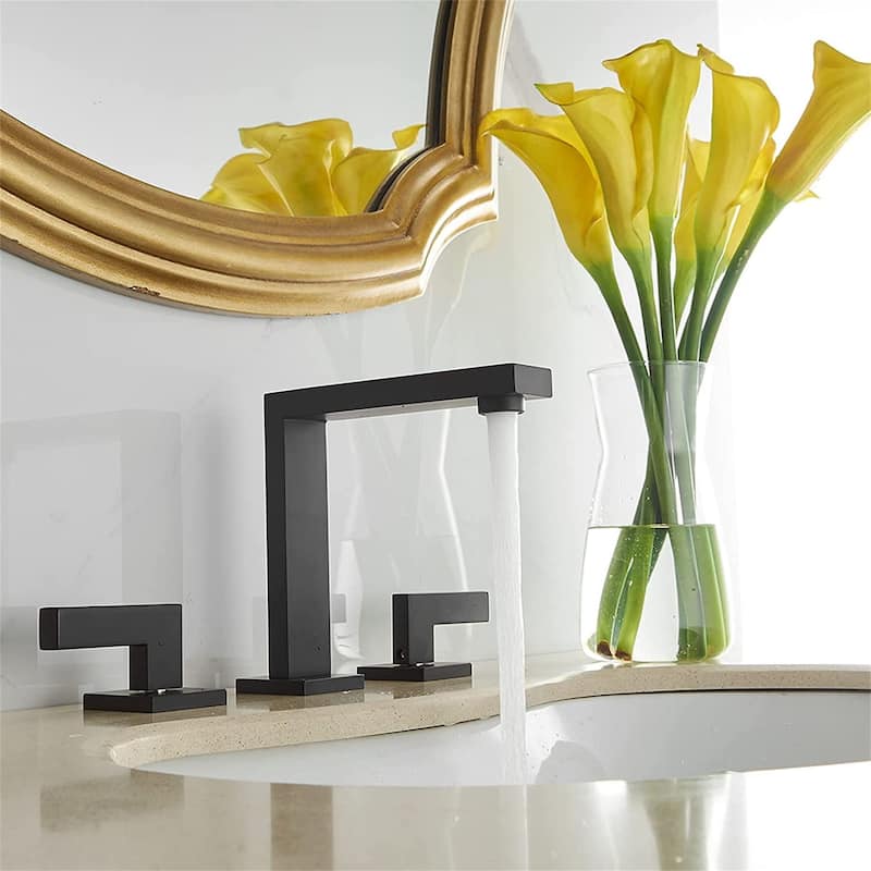 8-Inch Widespread Bathroom Faucet With Drain Assembly 3 Holes Bathroom Sink Faucets Double Handle Modern Vanity Basin Taps - Matte Black