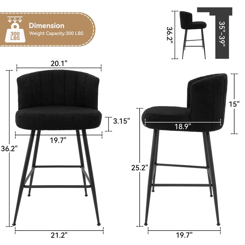 25.2" Upholstered Counter Height Barstools with Back, Modern Chairs Set for Kitchen Island