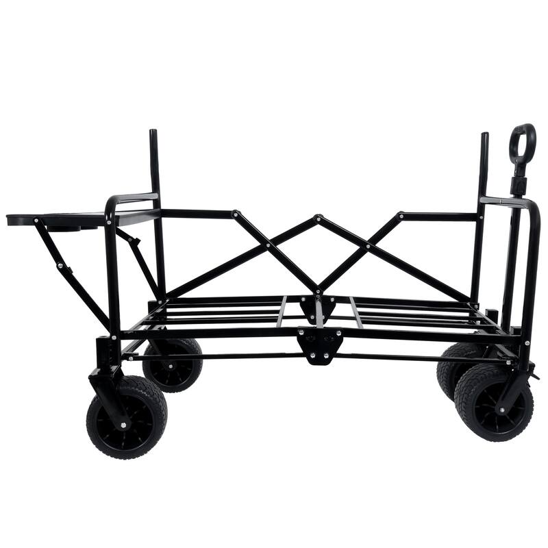 3-in-1 Convertible Folding Wagon Cart with Bench Seat & Rear-Mounted Folding Tabletop,180L Capacity All-Terrain Wheels