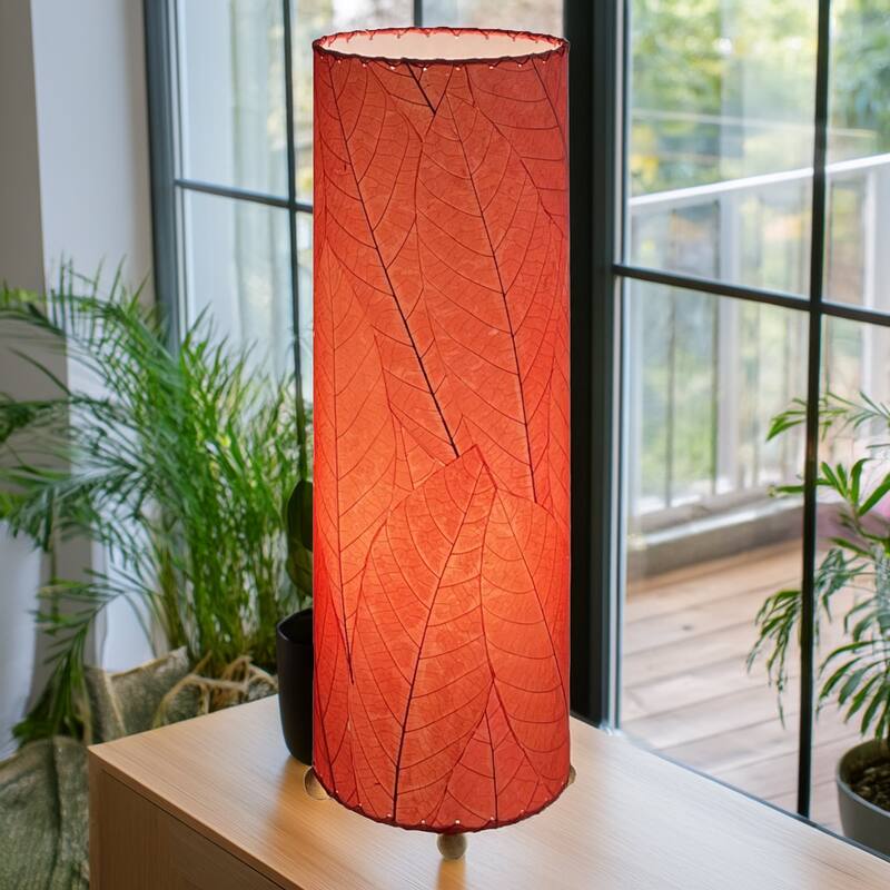 Handmade 24 Inch Cocoa Leaf Cylinder Table Lamp, Cocoa Leaves Shade, 8 x 8 x 24 in. - 8 x 8 x 24
