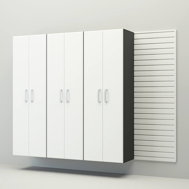 4 Piece Slatwall Panel, Cabinet Storage Set - White