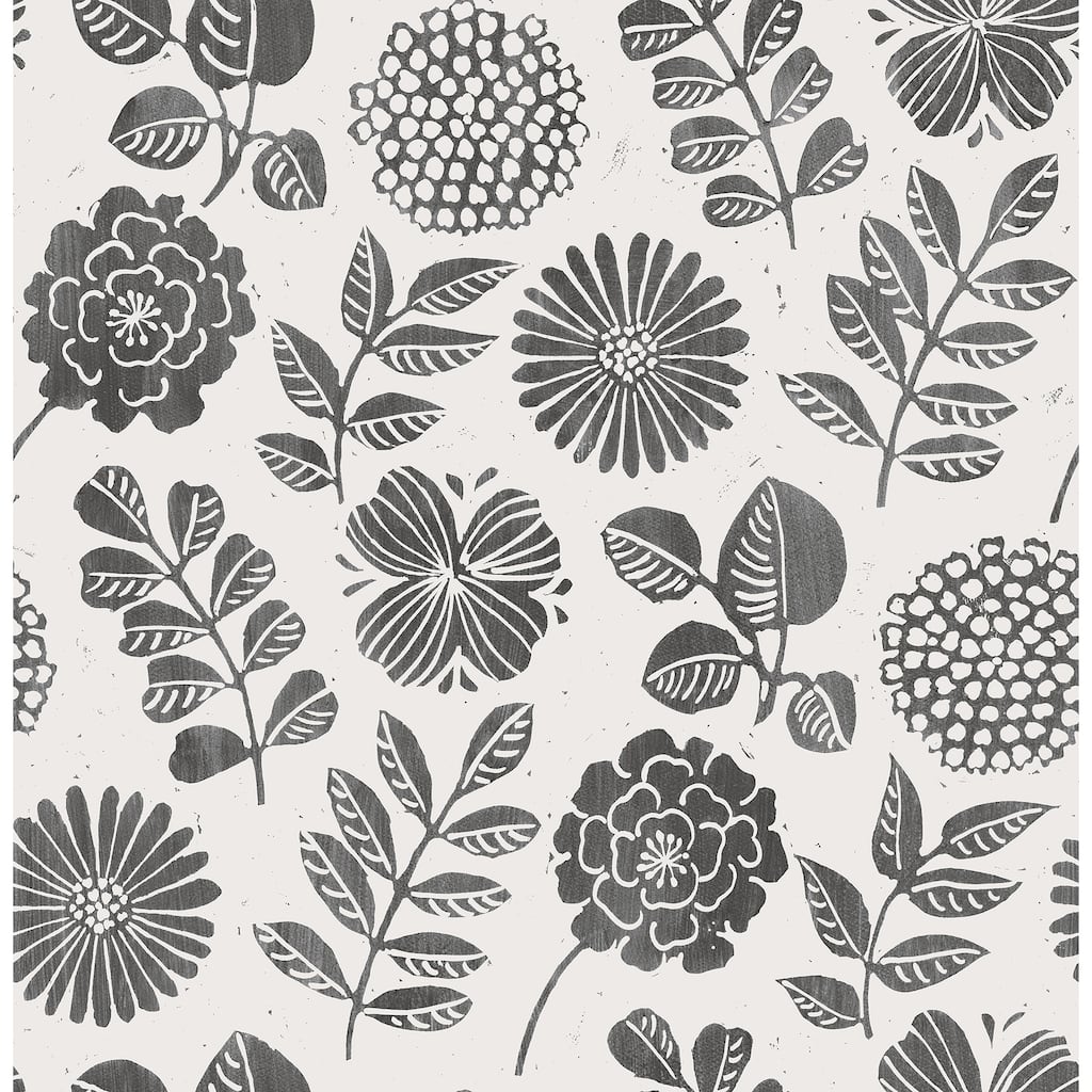 A-Street Prints Inge Black Floral Block Print Wallpaper