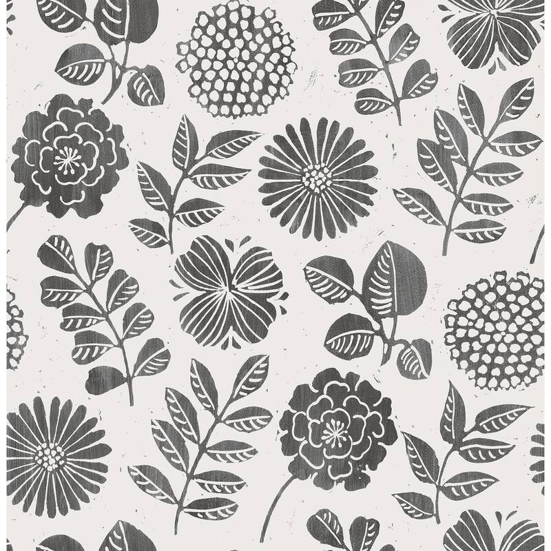 A-Street Prints Inge Black Floral Block Print Wallpaper