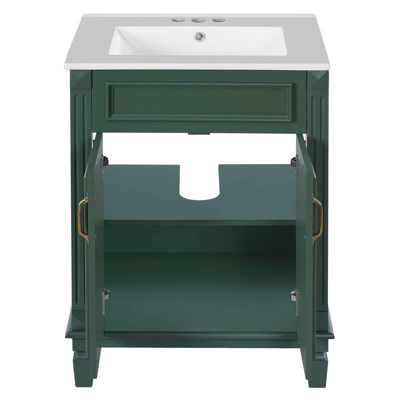 GDFStudio - Modern Bathroom Vanity with Ceramic Sink and 2 Soft-Closing Doors & Adjustable Shelf - 24'W