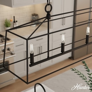 Hunter Fair Oaks 4-Light Linear Chandelier - Dining Room, Island - Modern, Transitional, Lantern, Geometric - Designer!