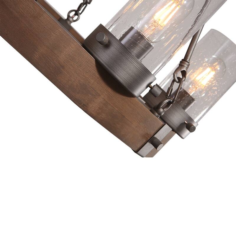 6-light Wooden Wagon Wheel Chandelier - Antique Silver