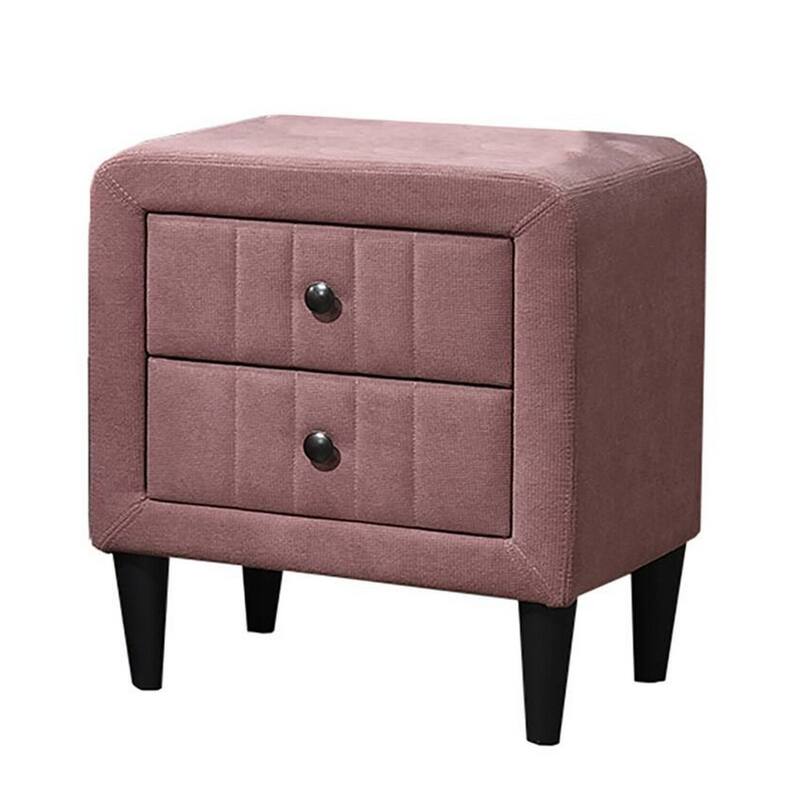Pink/Charcoal Gray 2 Drawer 20.5 in. W Nightstand with Soft Linen Upholstery