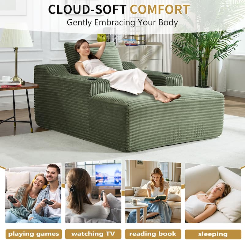 67" Chaise Lounge Chair 9.9'' Wide Armrest Indoor Corduroy Oversized Sleeper Sofa