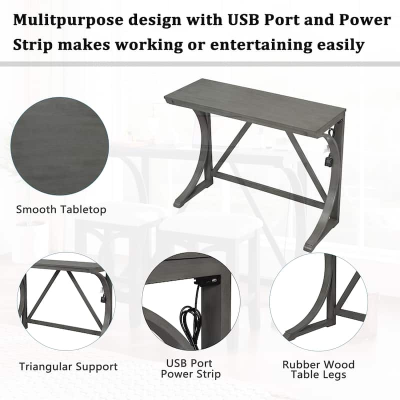Roomfitters 3-Piece Counter Height Dining Table Set with USB Port, Farmhouse Console Table with 2 Stools