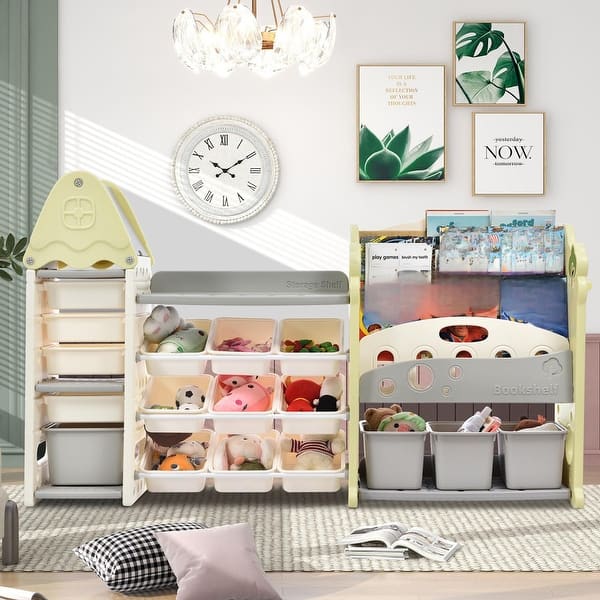 slide 2 of 9, Kids Bookshelf Toy Storage Organizer Green