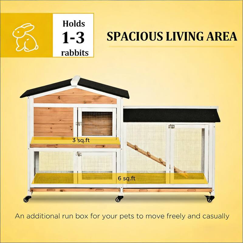Pet Hutch,Mobile Wooden Rabbit Hutch is designed for convenient cleaning - Black,White,Yellow
