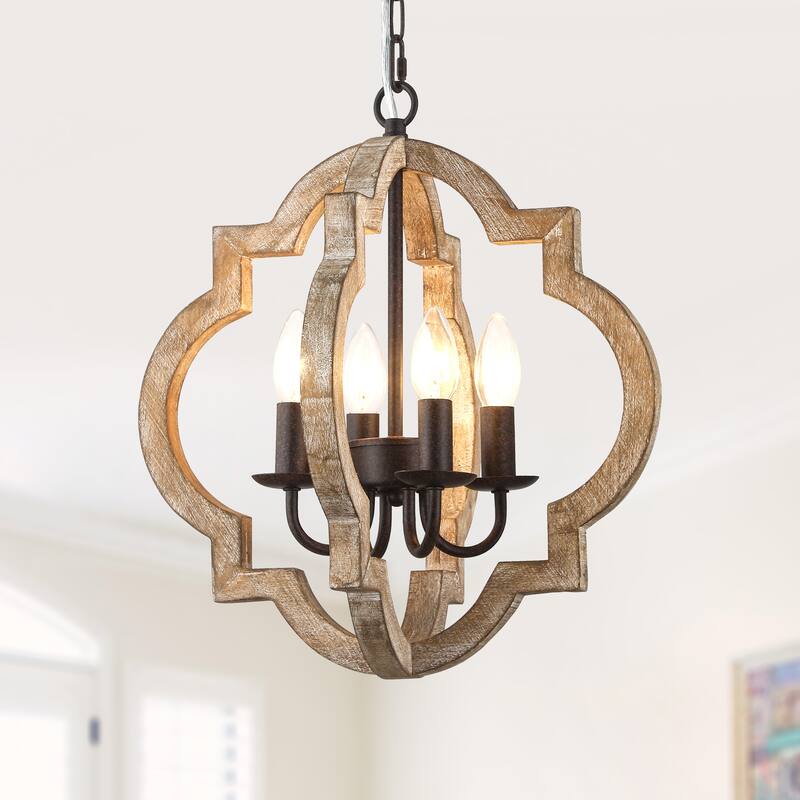 Bella Depot 16" 4-Light Distressed Wood Chandelier Adjustable Pendant Light for Dining Room Bedroom - Distressed Wood