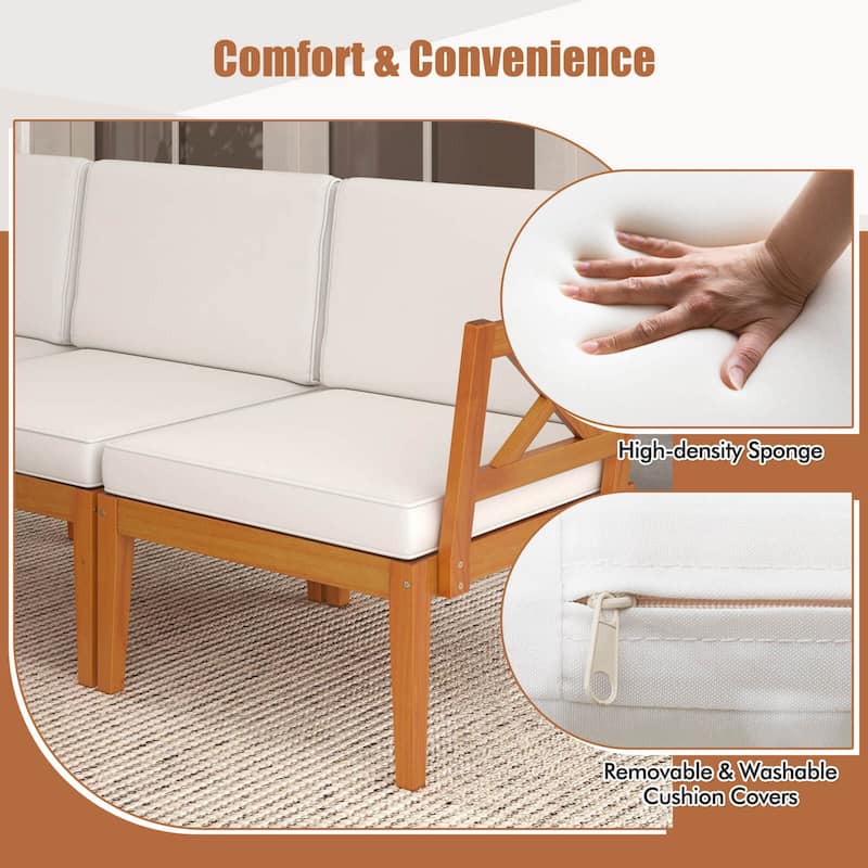 Costway 5 PCS Acacia Wood Patio Furniture Set with Cushions and 2-Tier - See Details