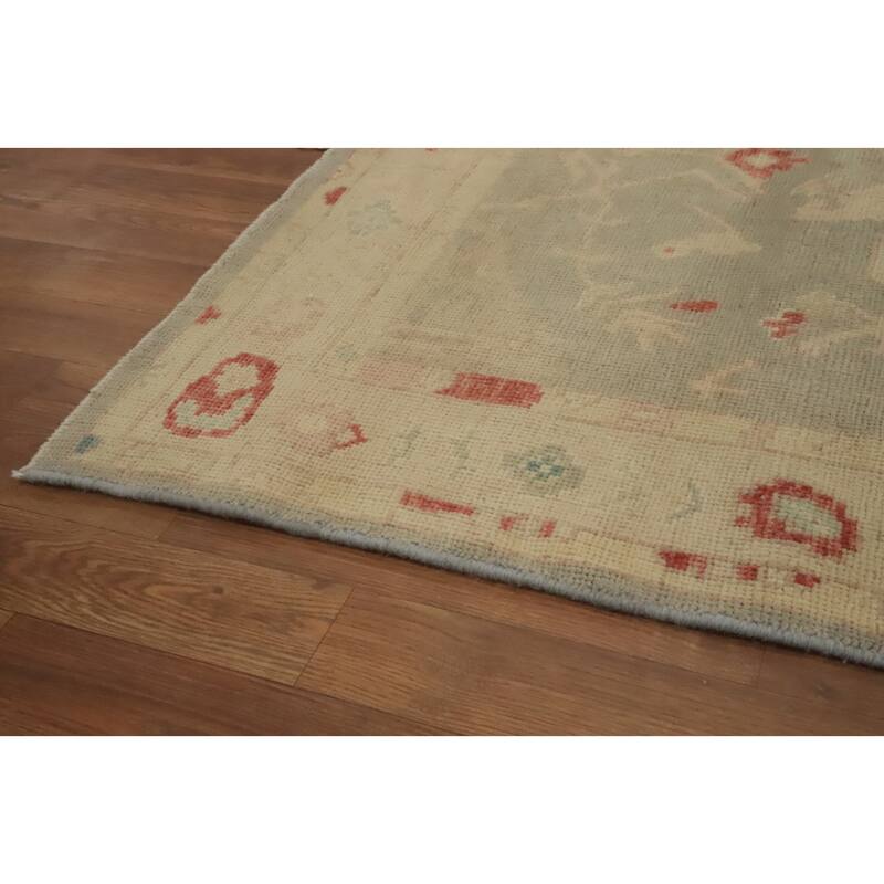 Hand Knotted Oriental 100% Wool Carpet Transitional Floral Green Oushak Area Rug - 6' 11'' X 4' 1''