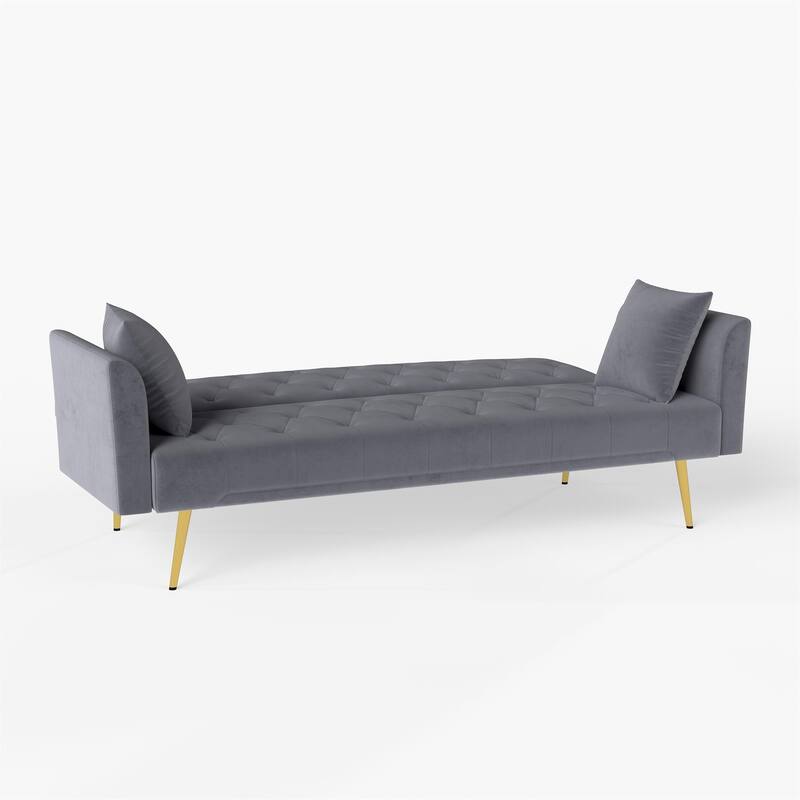 Convertible Sleeper Sofa Bed, Foldable Velvet Loveseat with Adjustable Backrest and Metal Legs, Cloud Chaise Lounge Couch