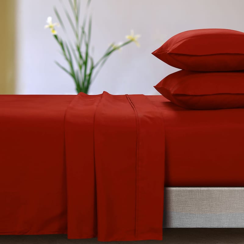 Super Soft Extra Deep Pocket Bed Sheet Set with Oversize Flat - Twin - Rust