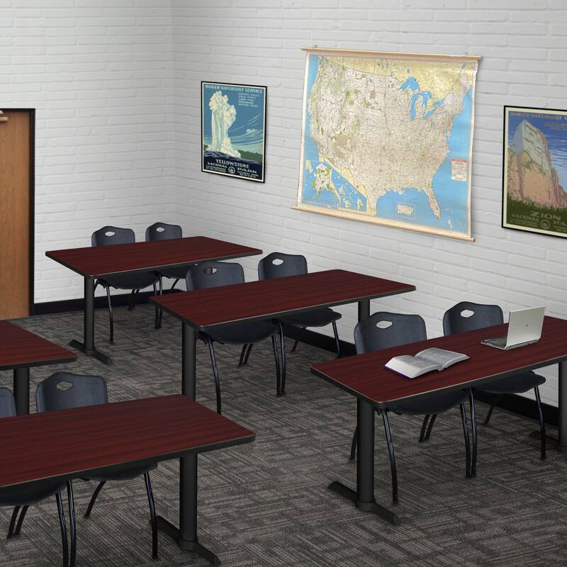 48" x 24" Training Table- Mahogany & 2 'M' Stack Chairs- Black