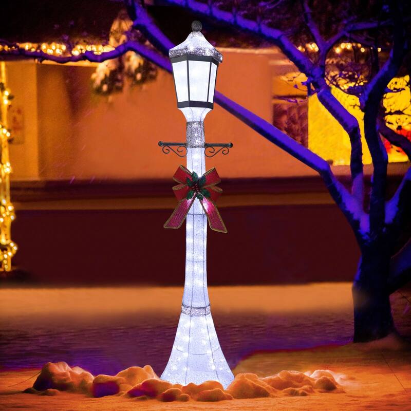 VEIKOUS 3D Cool White LED Post Light, 6FT Christmas Holiday Yard Decoration with 120 LED Waterproof Lights