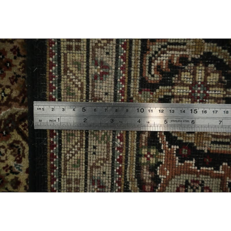 Hand Knotted Oriental 100% Wool Carpet Traditional Floral Black Tabriz-Mahi Area Rug - 6' 7'' X 6' 5''