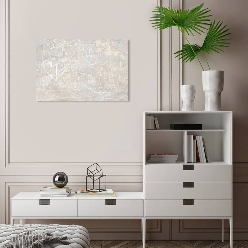 Wynwood Studio Canvas Abstract Scriptica White and Light Gray Modern & Contemporary Wall Art Canvas Print - 16 x 24