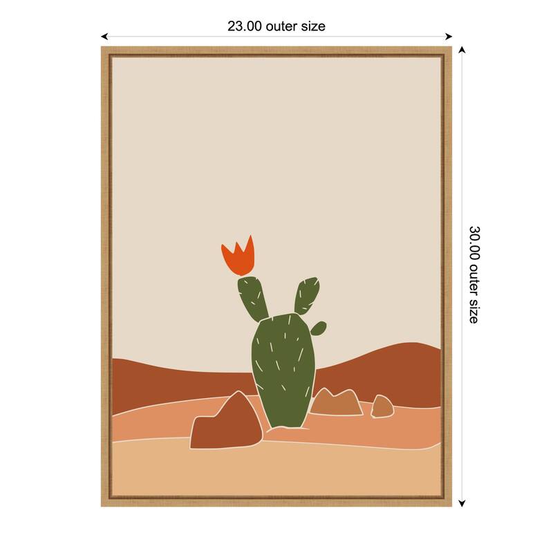 Southwest Cactus Bloom by Little Dean Framed Canvas Wall Art Print - Sylvie Natural - 23 x 30 in