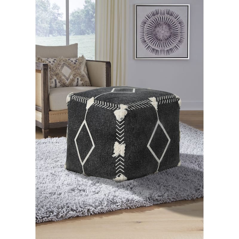 18" Black and White Diamond Dash Square Pouf Ottoman