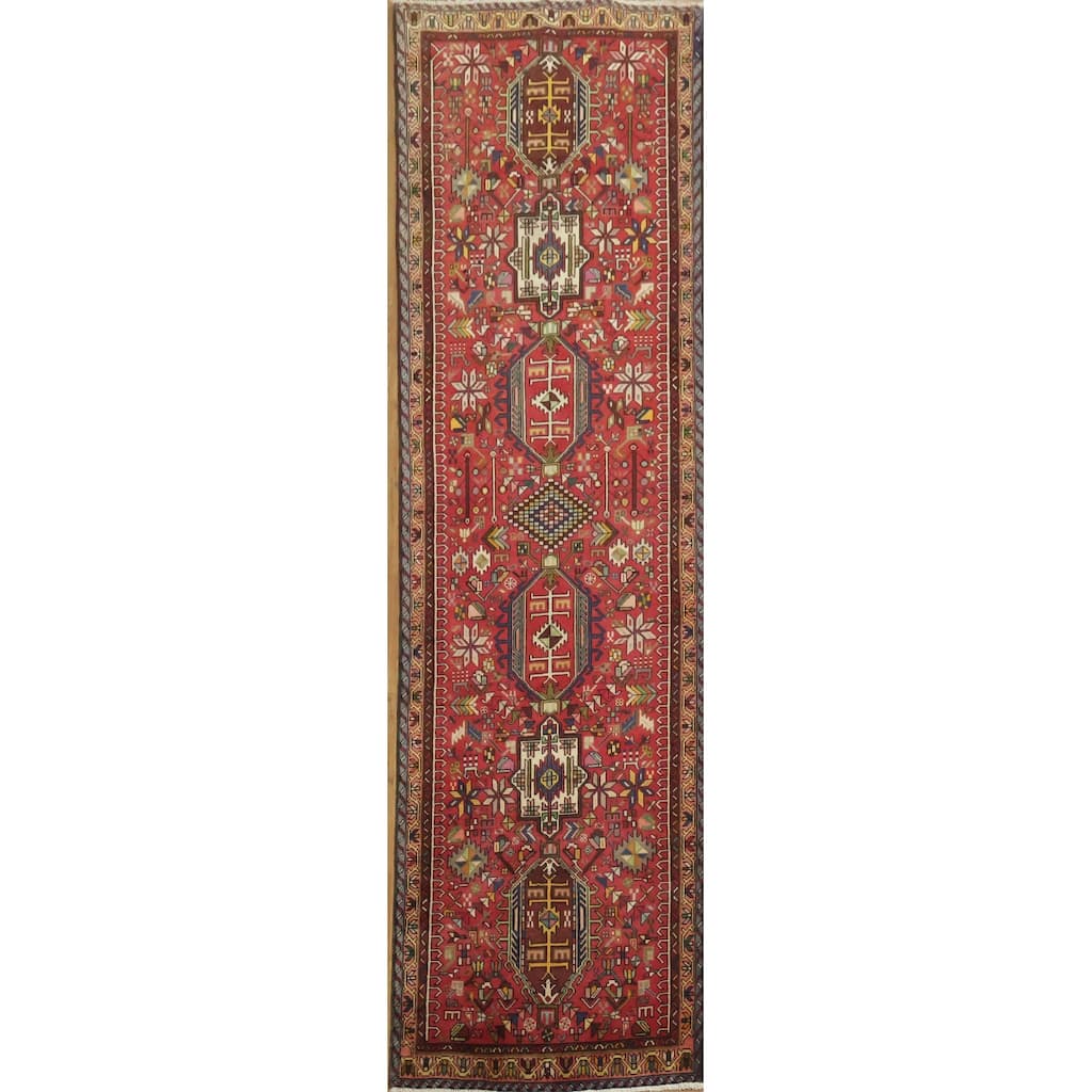 Hand Knotted Oriental 100% Wool Carpet Traditional Tribal Red Tabriz Runner Rug - 12' 4'' X 3' 7''